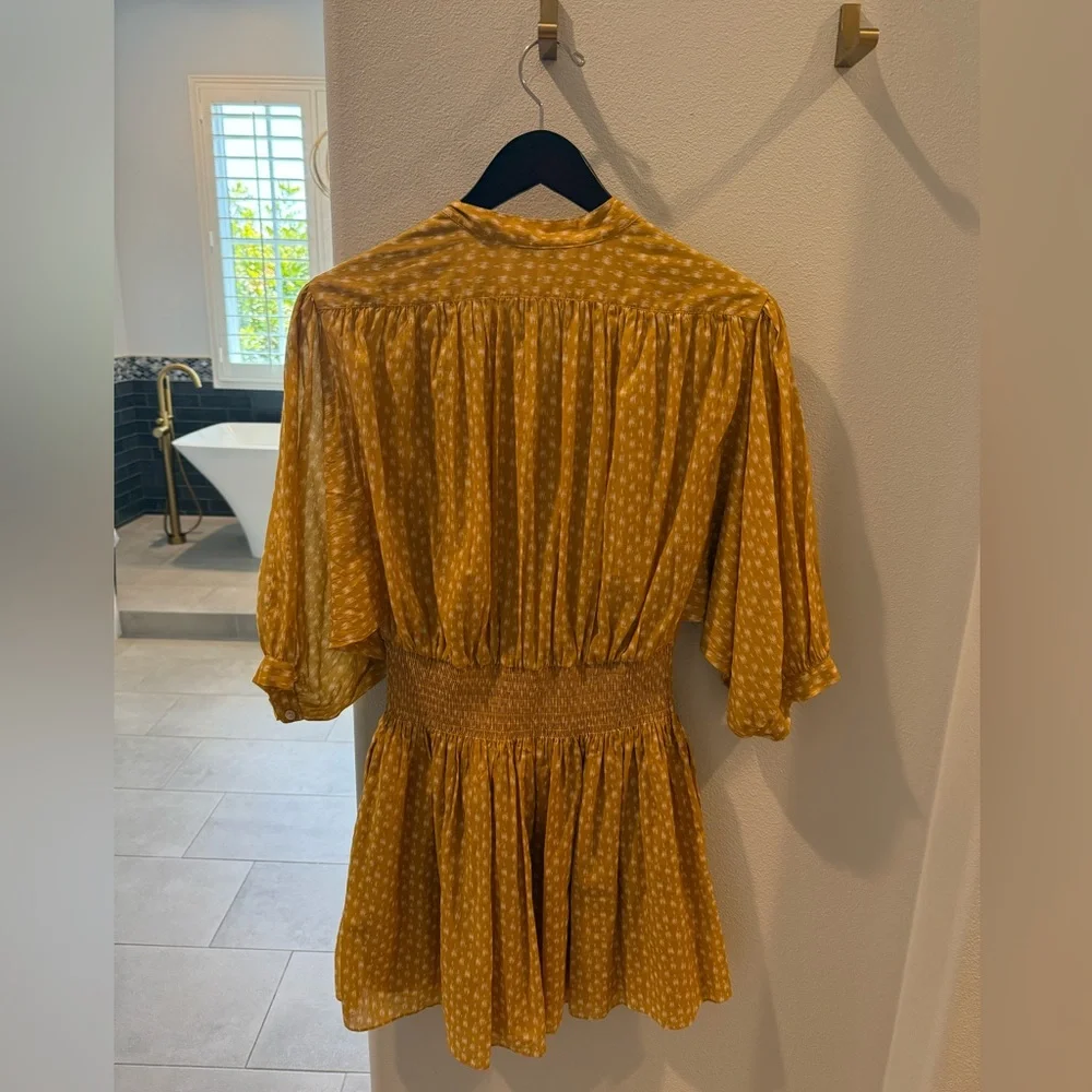 Rebecca Taylor Gold Ruffled Mini Dress with Mandarin Collar - Picture 2 of 2
